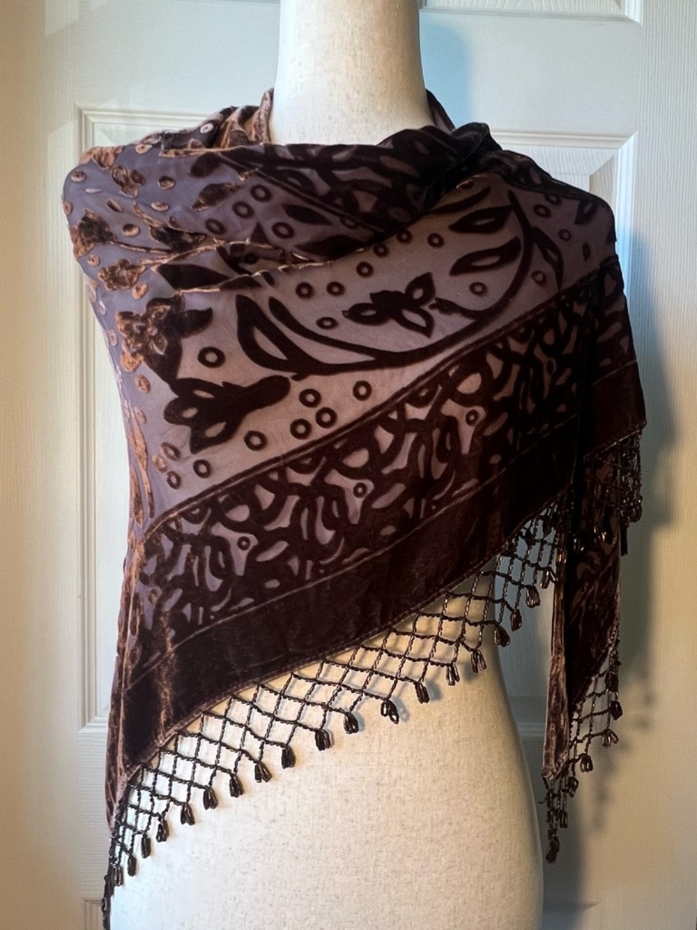 Cejon Vintage 70% Silk 30% Rayon Brown Velvet Scarf